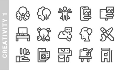 creativity 1 icon set. Outline Style. each made in 64x64 pixel