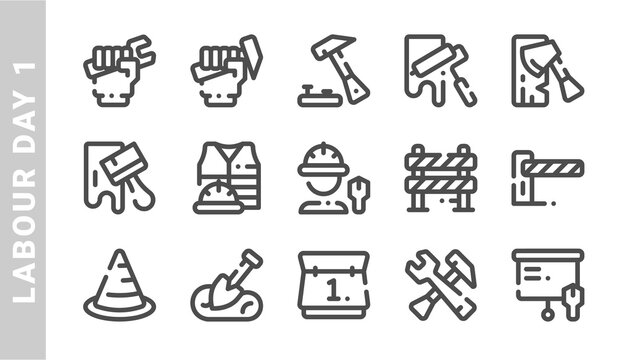 labour day 1 icon set. Outline Style. each made in 64x64 pixel