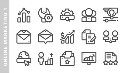 online marketing 1 icon set. Outline Style. each made in 64x64 pixel