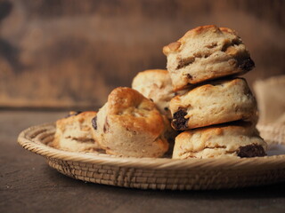 Scones with chocolate chip in basket