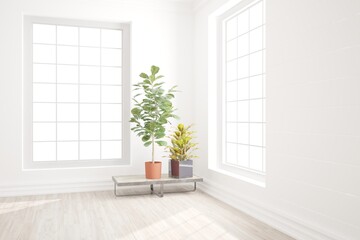 Fototapeta na wymiar modern room with table with plants interior design. 3D illustration