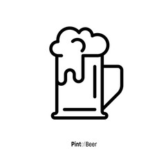 Pint of beer with white foam. Thin line vector illustration for beer brewery, bar, restaurant, Oktoberfest