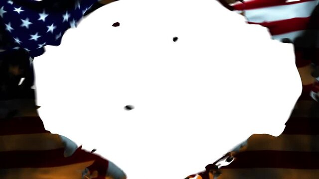 3D animation of United States of America Flag being Ripped, against white