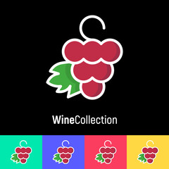 Logotype for wine and wine making. bunch of grapes with leaf. Thin line icon. Vector illustration.