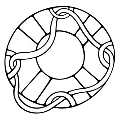 Lifebuoy. Sketch. A drowning aid. Vector illustration. Outline on an isolated white background. Essential equipment for a beach holiday. Bagel shape. Doodle style. Vacation mood. Idea for web design.