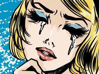 American comic’s blonde hair woman who is crying 