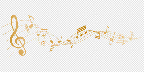 golden musical notes melody on transparent background