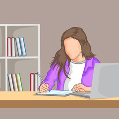 young woman working on her laptop in home