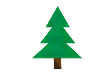 Green low polygon style christmas tree vector illustration consisting of triangles.