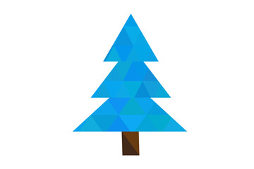 Blue low polygon style christmas tree vector illustration consisting of triangles.