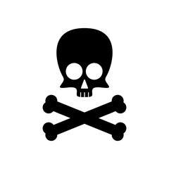Cute skull with crossbones silhouette isolated on white background. Vector illustration.