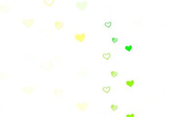 Light Green, Yellow vector background with Shining hearts.