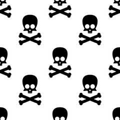 Cute skull and crossbones square seamless pattern on white background. Vector illustration.