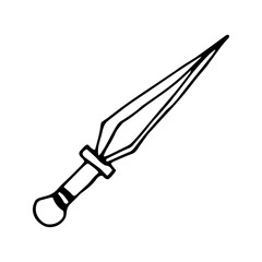 Doodle vector elements about magic medieval dagger. Hand drawn illustration with esoteric symbols. Isolated on white backdrop.