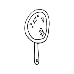 Doodle vector elements about magic mirror. Hand drawn illustration with esoteric symbols. Isolated on white backdrop.