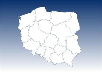Mapa Polski z podziałem terytorialnym - obrazy, fototapety, plakaty