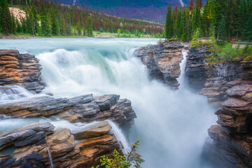 Athabasca falls in Jasper National Park, Rocky Mountains, Alberta, Canada