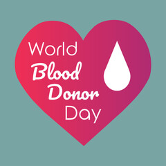 Vector isolated flat design blood donor day icon heart with text and drop on blue background
