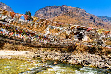 Tamchog Lhakhang bridge and Nature of Paro Valley, Bhutan