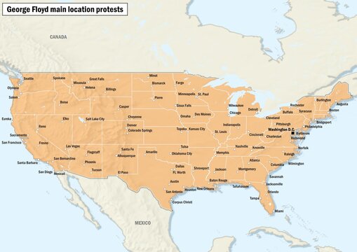 Mapa z lokalizacjami protest&oacute;w - Black Lives Matter