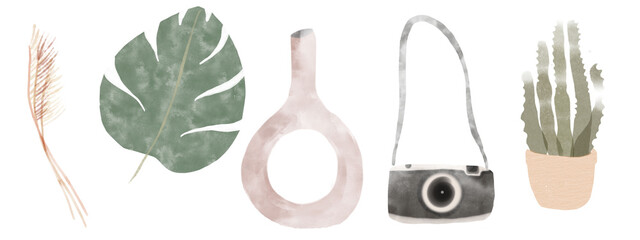 Boho home elements in modern abstract boho style. © Tatyana