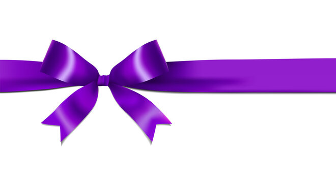 Shiny purple ribbon bow isolated on white background with copy space. For using special days. 