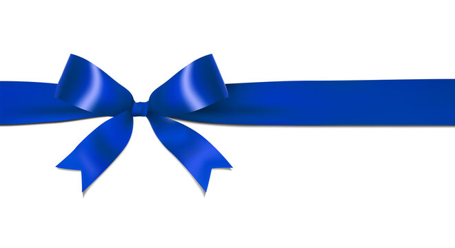 Shiny dark, navy blue ribbon bow isolated on white background with copy space. For using special days. 