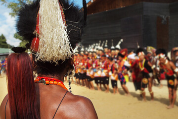 naga people during hornbill festival in kohima -nagalang-india - obrazy, fototapety, plakaty