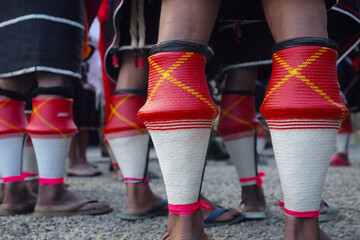 detail of gaiter from naga costume, during hornbill festival in kohima -nagalang-india
