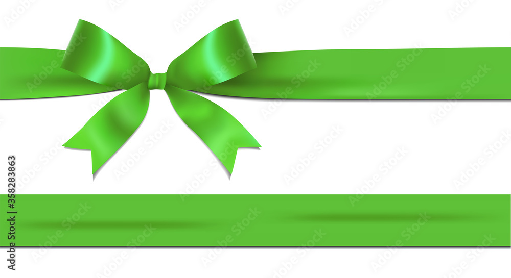 Wall mural shiny green ribbon bow isolated on white background with copy space. for using special days.