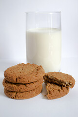 Fitness food oatmeal cookies glass of milk