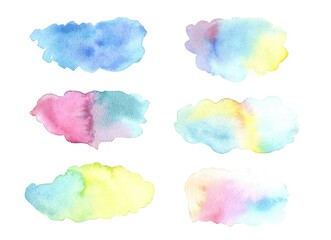 Watercolor rainbow splashes collection. Watercolor stain. 