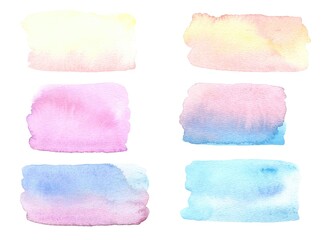 Watercolor rainbow splashes collection. Watercolor stain. 