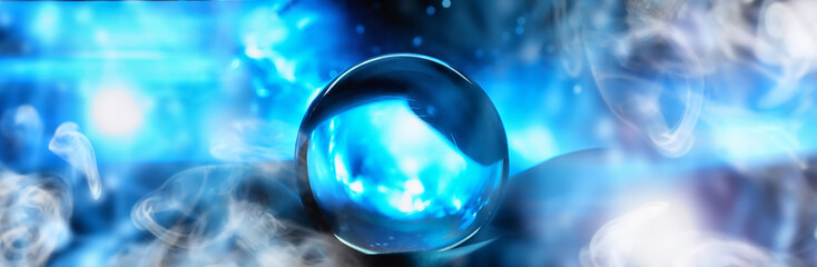 Astrological background. Crystal ball with predictions. Horoscope of the stars. Fortune telling and...