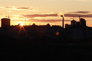 sunrise, city, nature, clouds, flowers
