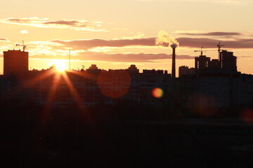 sunrise, city, nature, clouds, flowers