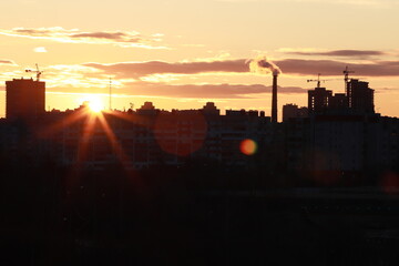 sunrise, city, nature, clouds, flowers