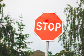 stop sign on a road