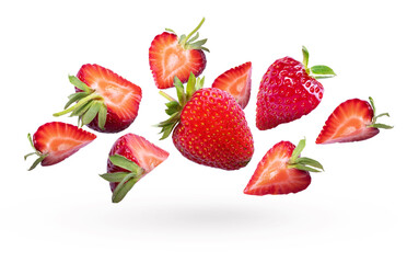 Strawberries and sliced ​​strawberries isolated on a white background. Fresh strawberries