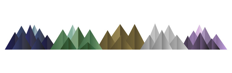 Mountains low poly style set. Polygonal shapes