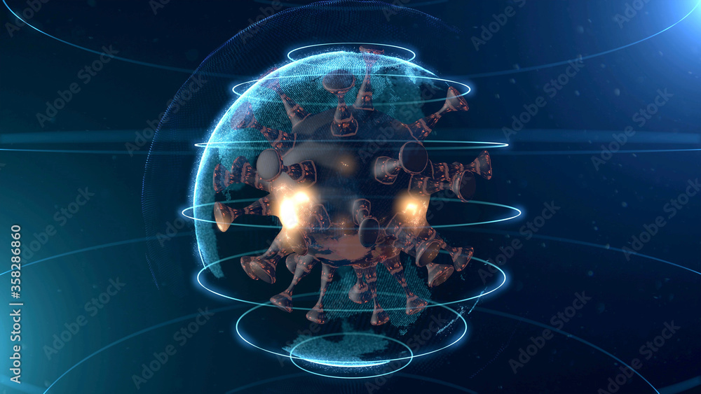 Poster covid-19 virus report broadcasting introduction with virus spreading worldwide.