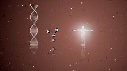 Professional analysis of DNA Structure, genes and genetic disorders, science. DNA Strand molecule with human hologram glowing on dark screen.
