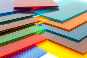 Polycarbonate plastic sheets panels images. PC hollow sheet for translucent roofing. Many colors - obrazy, fototapety, plakaty