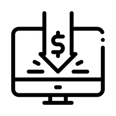 dropped cash investment in computer icon vector. dropped cash investment in computer sign. isolated contour symbol illustration