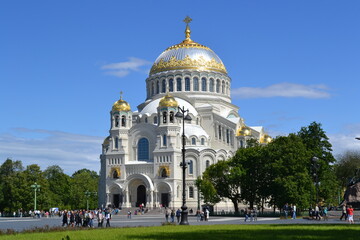 KRONSTADT, RUSSIA – JUNE 21, 2014: The Naval cathedral of Saint Nicholas in Kronstadt  in the sunny day 