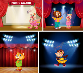 Set of animal kids on stage