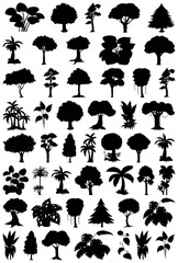 Fototapeta na wymiar Set of plant and tree silhouette