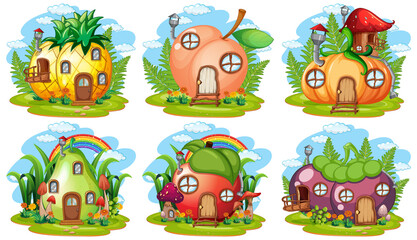 Set of fruit and vegetable fairy house