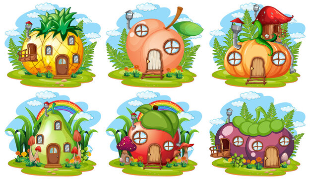 Set of fruit and vegetable fairy house
