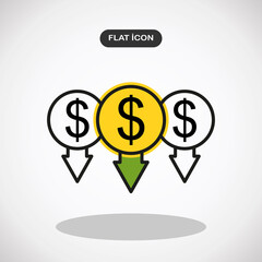Dollar Decrease Rate vector icon.